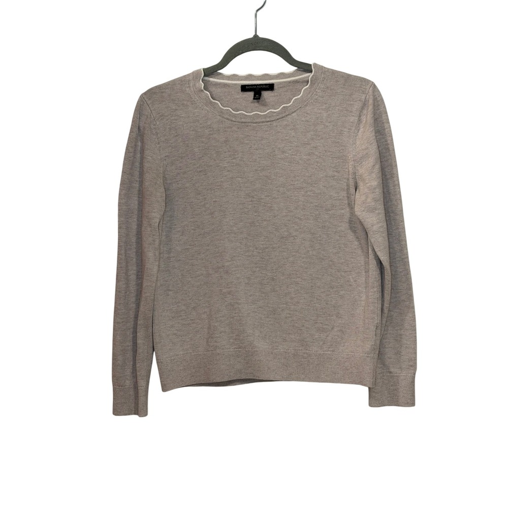 Banana Republic Womens Tan Scalloped Neck Lightweight Knit Sweater Size M